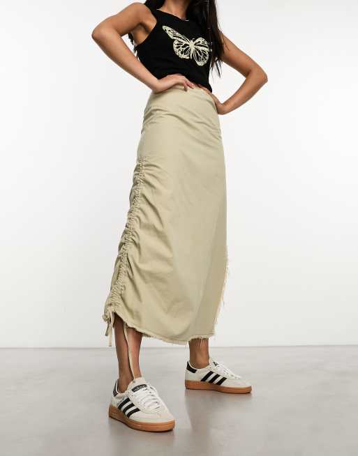 Ruched khaki outlet skirt