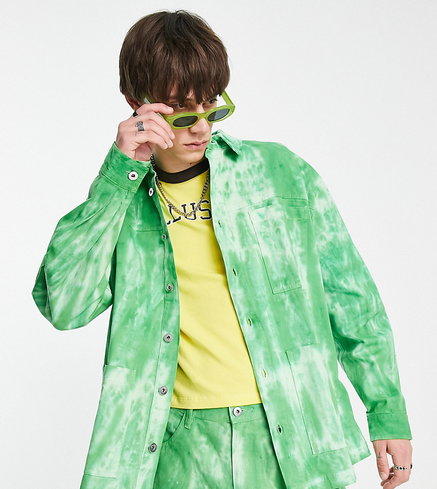 COLLUSION twill shirt co-ord in green tie dye