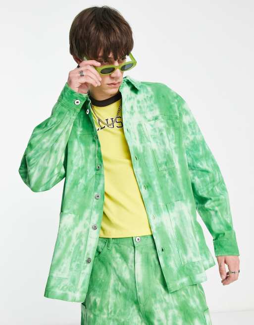 COLLUSION twill shirt in green tie dye - part of a set