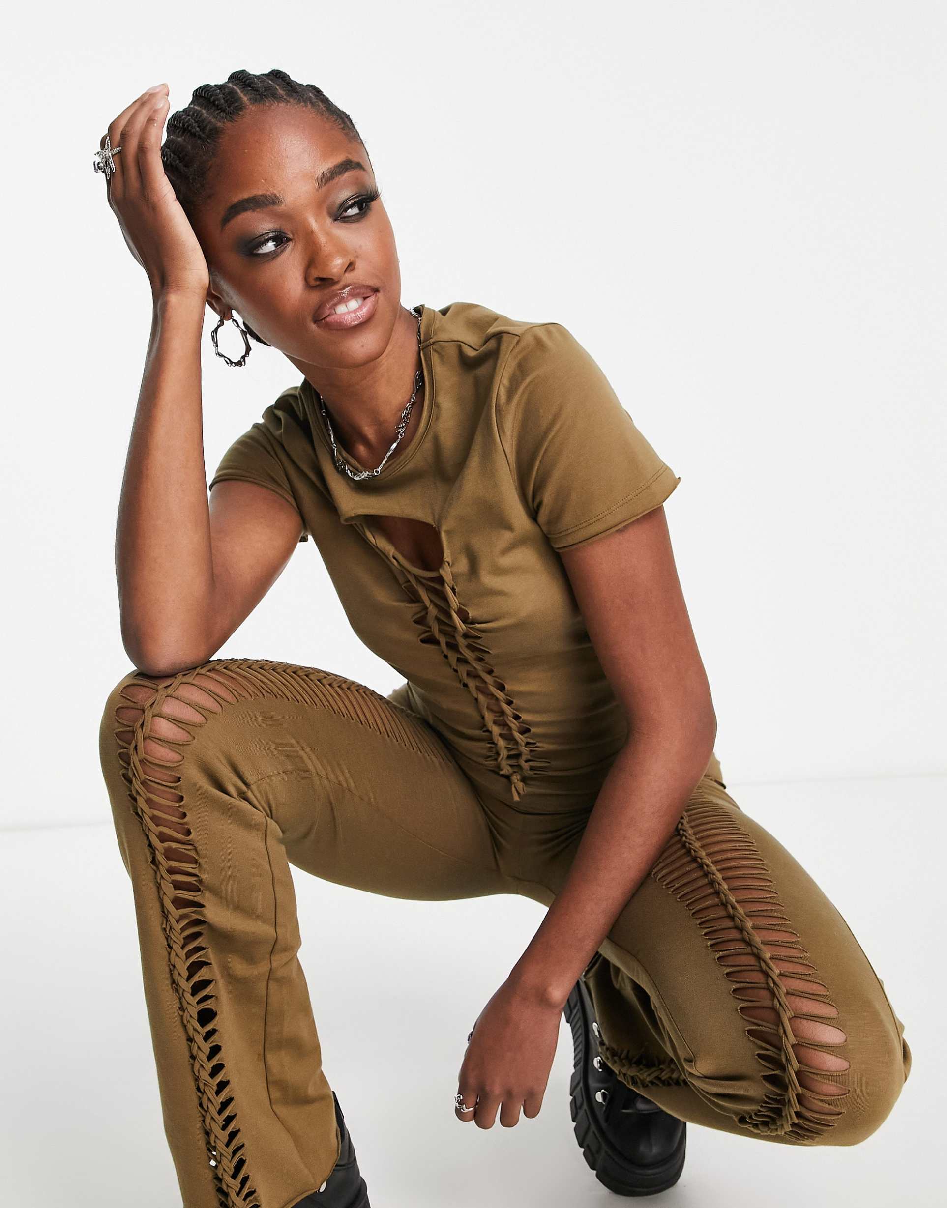 collusion twist cropped t-shirt in brown - part of a set