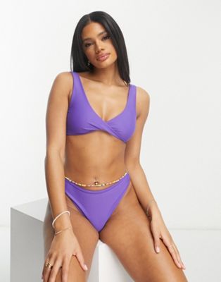 twist front bikini top in purple