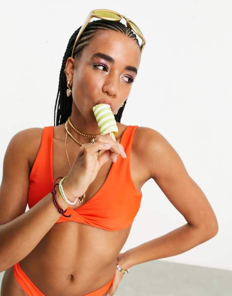 COLLUSION twist front bikini top in red - view 1