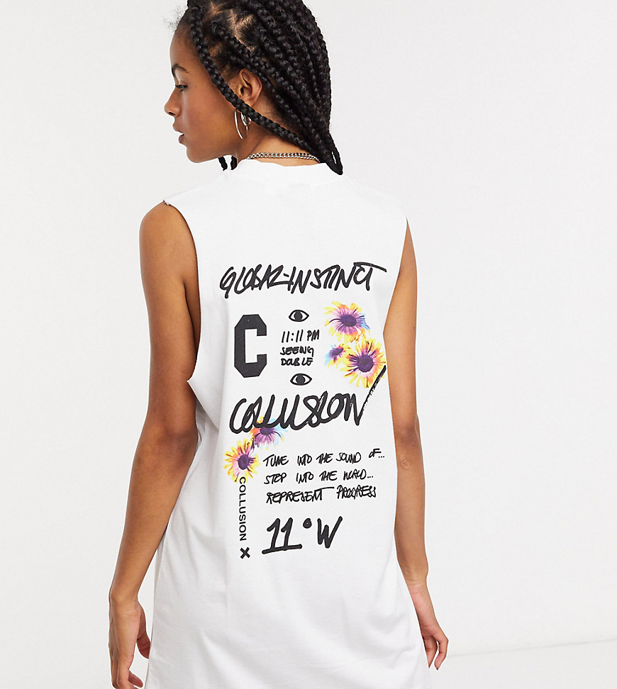 COLLUSION – Typo – Vit blommig klänning utan ärm med låg rygg