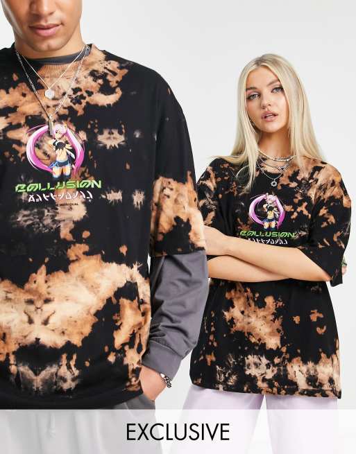 COLLUSION – Übergrößes Unisex-T-Shirt mit Batikmuster und Figuren-Print