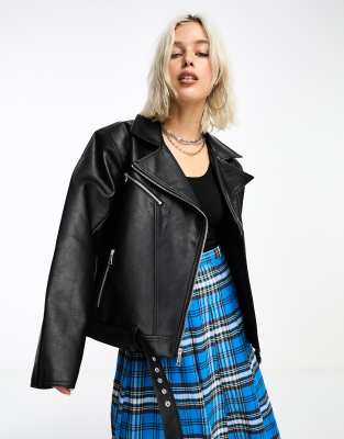 Collusion Ultimate Faux Leather Oversized Biker Jacket In Black