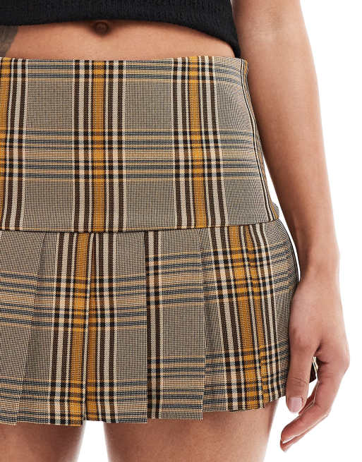 COLLUSION Ultimate Gonna pantalone corta marrone a quadri heritage a pieghe sartoriale