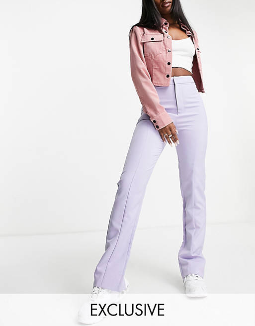 COLLUSION ultimate high waisted tailored flare pants with split hem in lilac