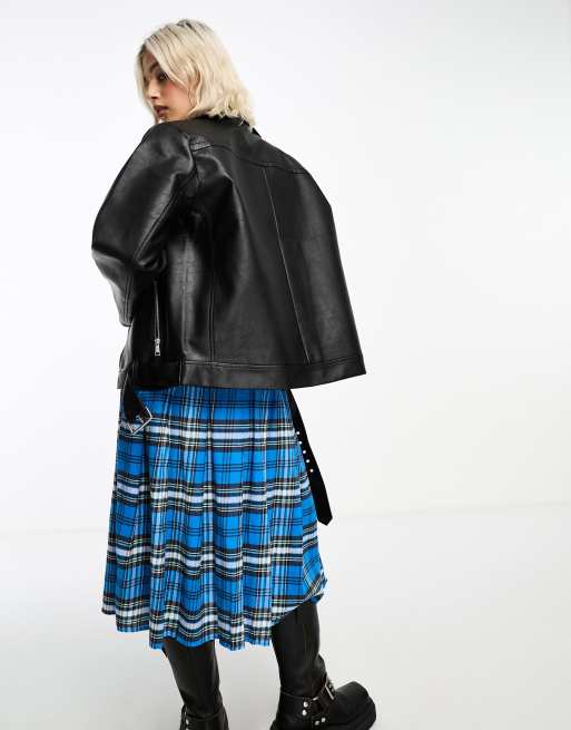 Plaid skirt leather jacket best sale