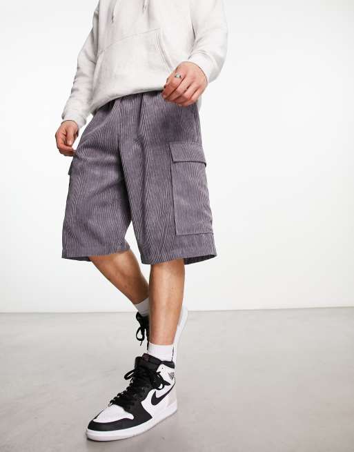 COLLUSION ultra baggy pull-on cord cargo shorts in gray