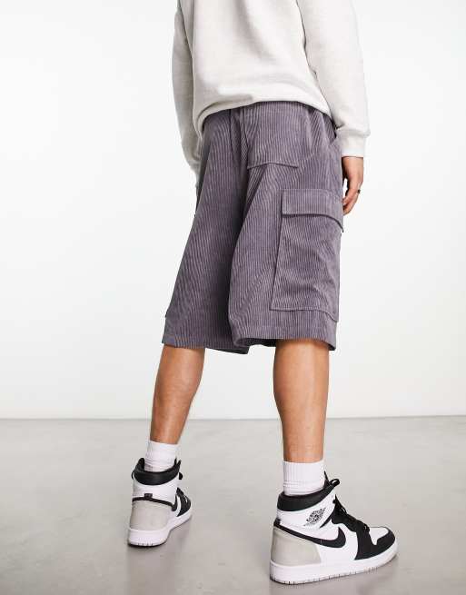 COLLUSION ultra baggy pull-on cord cargo shorts in gray