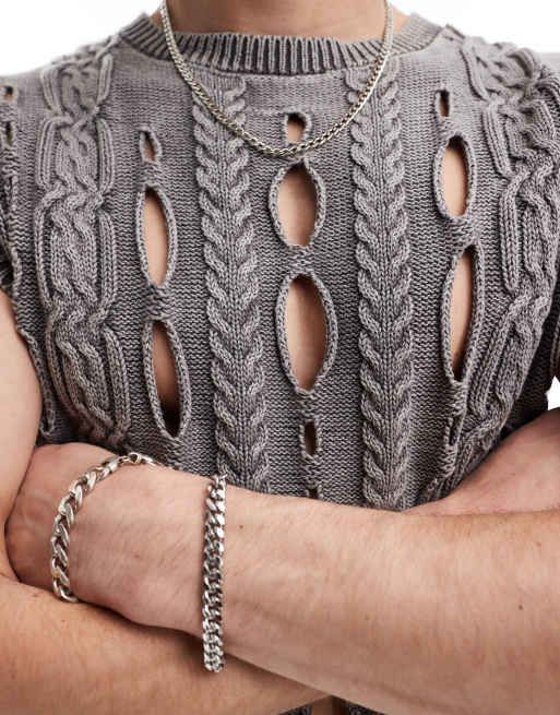COLLUSION - Ultra distressed gebreid hemd in grijs met wassing, 4 van 4