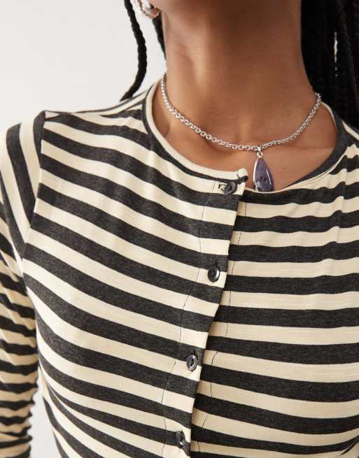 COLLUSION ultra micro crop cardigan in yellow micro stripe