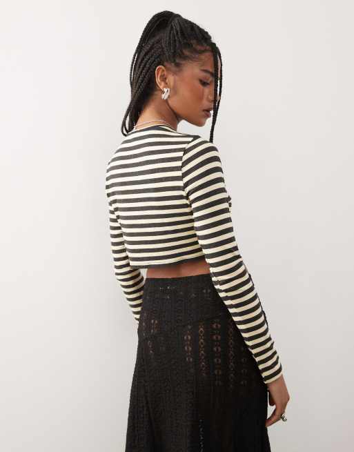 COLLUSION ultra micro crop cardigan in yellow micro stripe, 3 of 4