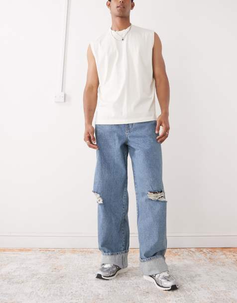 COLLUSION – Umgeschlagene Baggy-Jeans in mittlerer Waschung - view 1