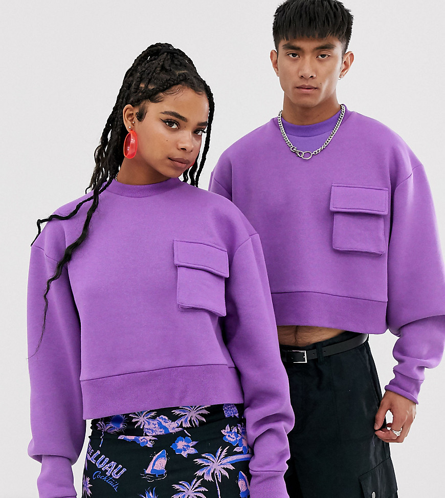 COLLUSION - Uniseks cropped sweatshirt met zakje in paars