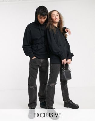 COLLUSION - Uniseks jaren 90 jeans met recht pasvorm in zwart met wassing