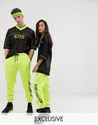 COLLUSION - Uniseks joggingbroek met logo in neon-Geel