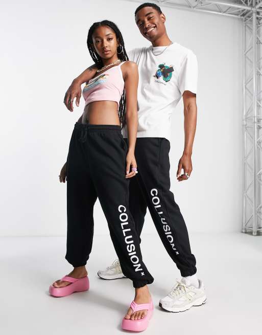 COLLUSION - Uniseks joggingbroek met logo in zwart, 3 van 4