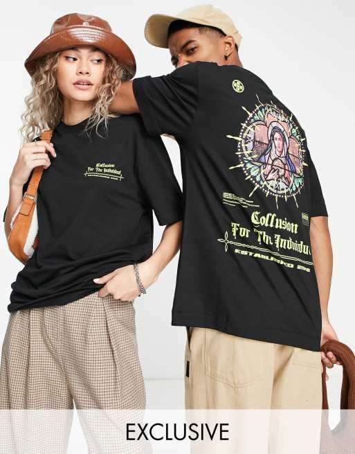 COLLUSION - Uniseks T-shirt met print in zwart