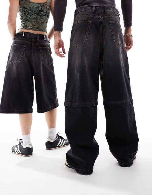 COLLUSION unisex 2 in 1 jean short in washed black - BLACK | ASOS