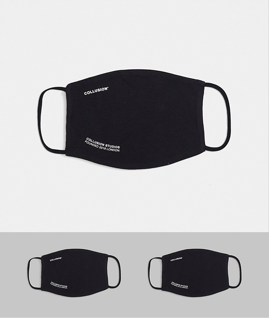 COLLUSION Unisex – 2er-Set Gesichtsmasken mit Print in Schwarz