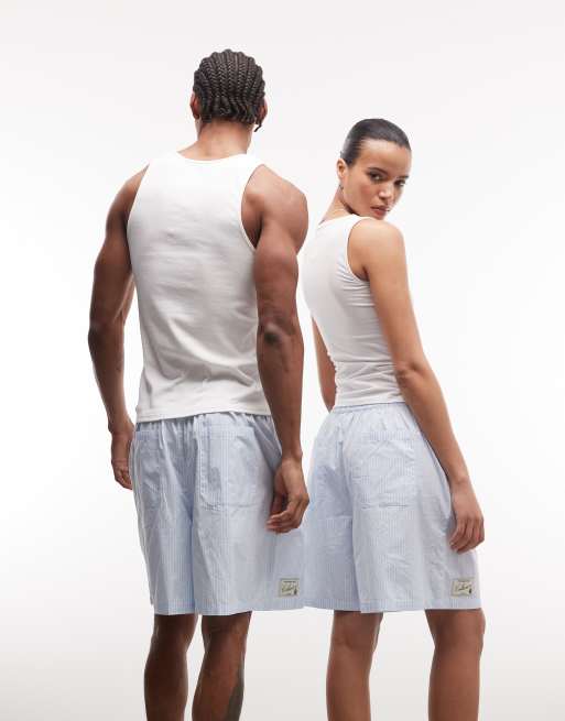 COLLUSION Unisex 3/4 length boxer short in stripe, 4 of 4
