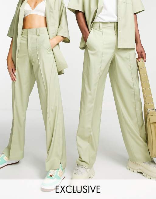 COLLUSION Unisex 90s fit pants in green (part of a set)