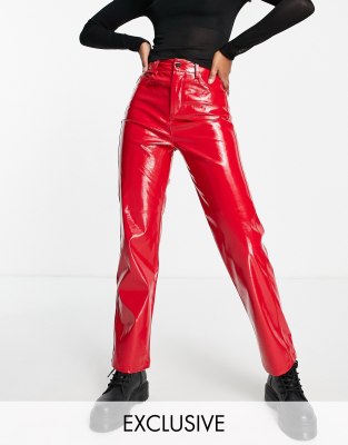 COLLUSION Unisex 90s fit trousers in high shine red vinyl