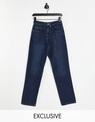 Collusion Unisex 90s Straight Leg Jeans With Laser Pin Stripe-blues