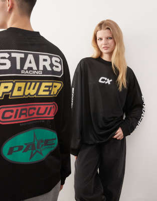 Collusion COLLUSION Unisex airtex sports tops-Black