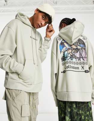 COLLUSION unisex angel print hoodie in gray