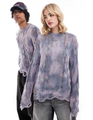 COLLUSION Unisex - Ausgeblichener Oversize-Strickpullover in Blau mit Zopfmuster-Marineblau