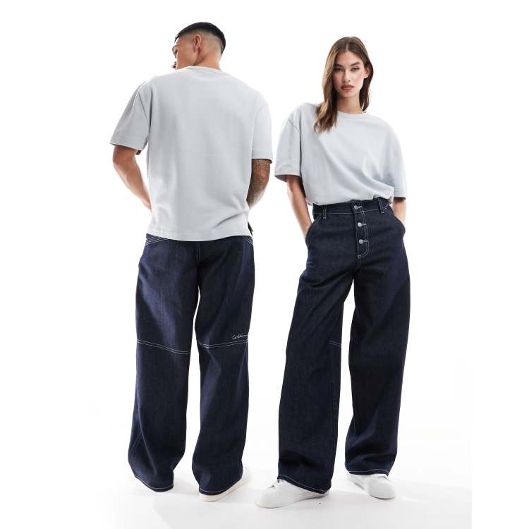 【BAON】[unisex] Spooky string carpender wide denim pants BAON】[unisex] Spooky string carpender wide denim pants