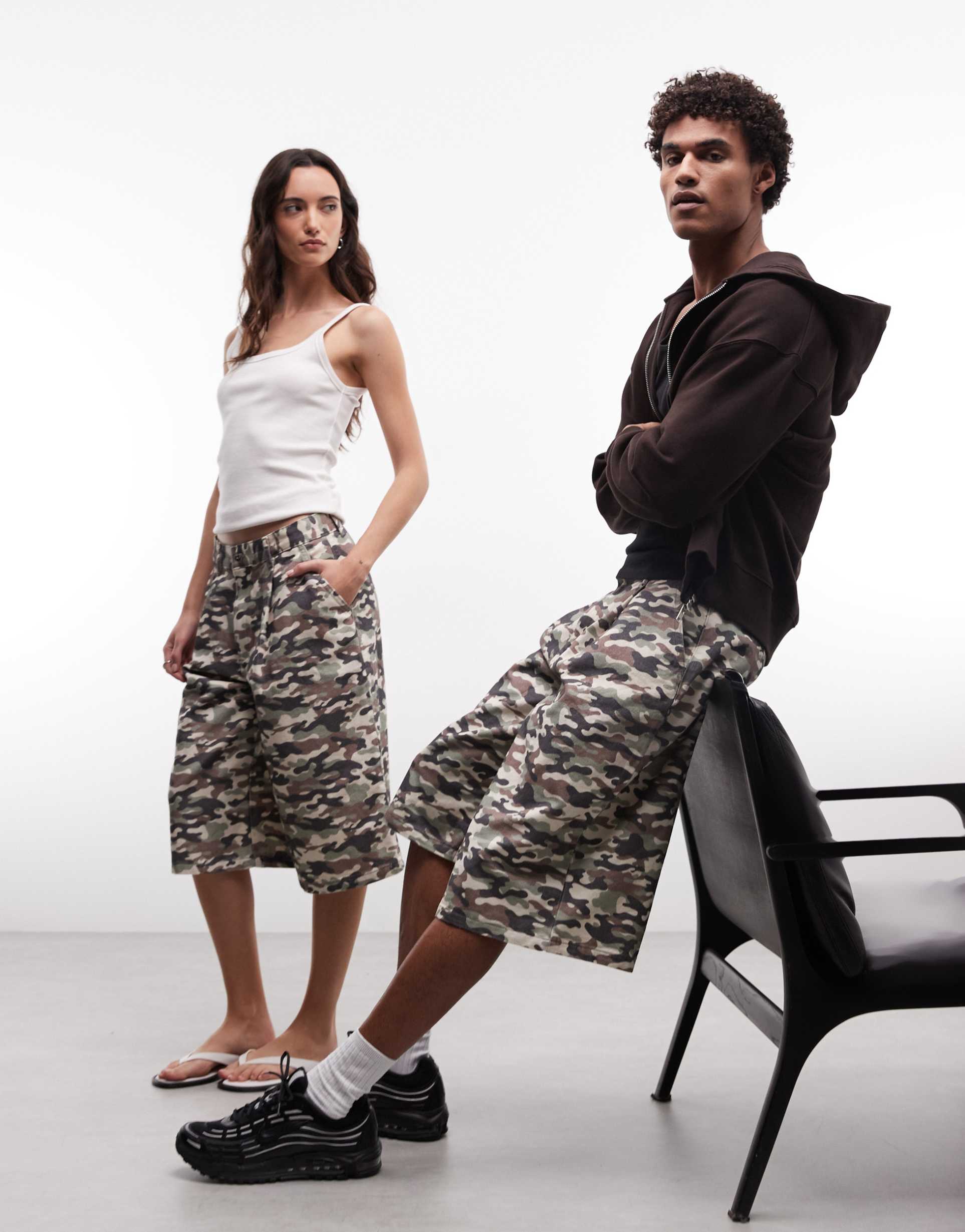 collusion unisex baggy longline jorts in camo