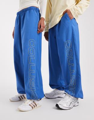 Collusion Unisex Baggy Nylon Oversized Sweatpants-blue In Blue