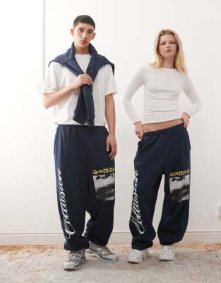 Collusion Unisex Baggy Relaxed Cuff Sweatpants In Blue