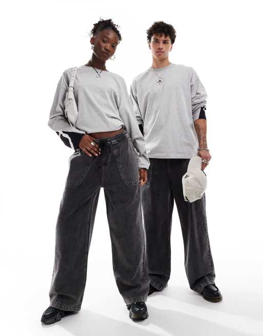 COLLUSION Unisex baggy skate jeans in washed black, 4 of 4