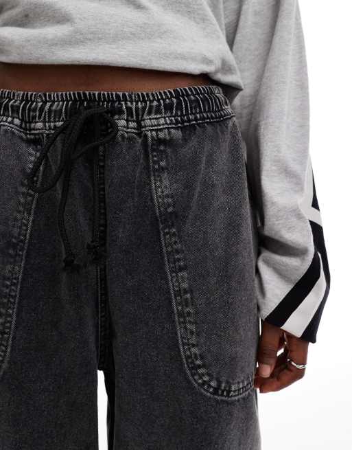 COLLUSION Unisex - Baggy skater jeans in zwart met wassing, 2 van 4