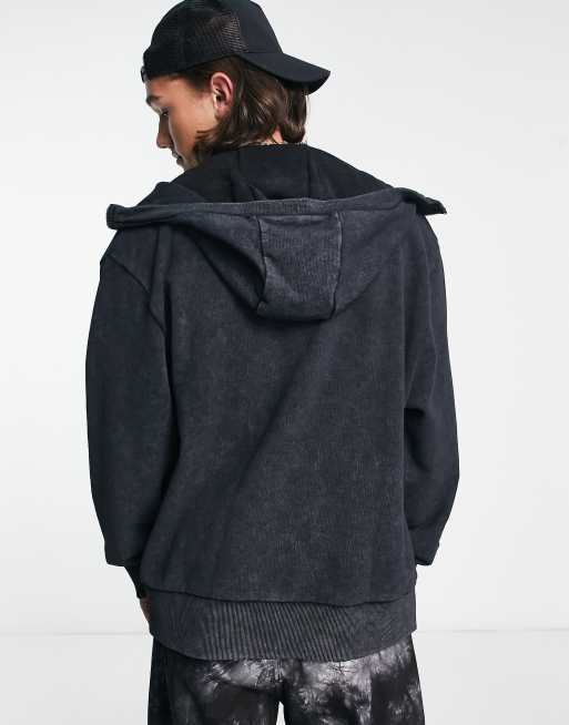 COLLUSION Unisex balaclava zip through hoodie in washed black | ASOS