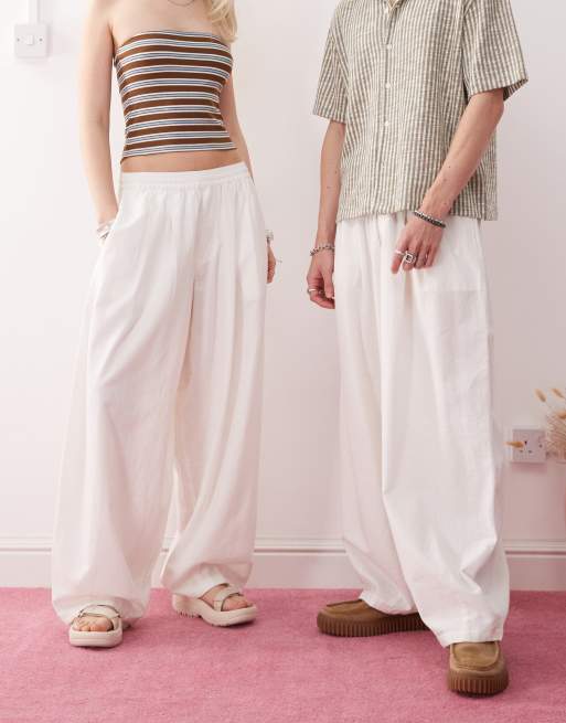 COLLUSION Unisex – Ballonhose aus Webstoff in Weiß