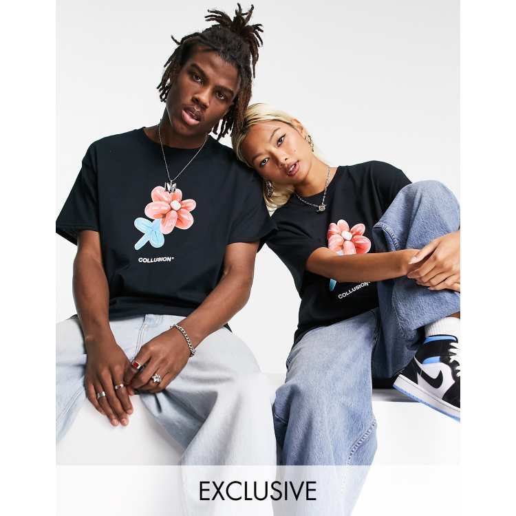 COLLUSION Unisex balloon flower t-shirt in black | ASOS