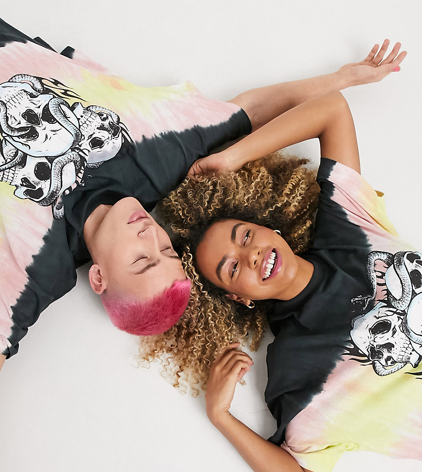 COLLUSION – Unisex – Batikmönstrad t-shirt i oversize-modell med tryck-Flerfärgad