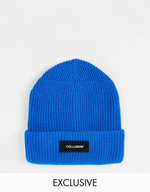 COLLUSION Unisex - Beanie met logo in felblauw - MBLUE