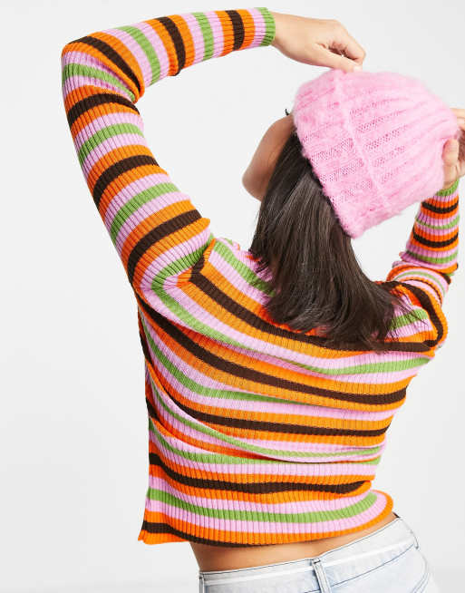 COLLUSION - Unisex beanie van pluizig garen met logo in dezelfde tint in roze, 3 van 4