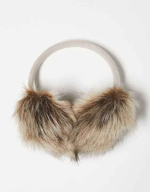 COLLUSION - Unisex - Beige ørevarmere i imiteret pels