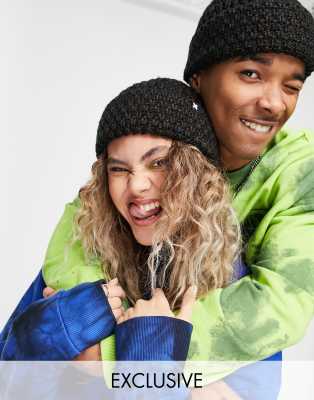 COLLUSION Unisex - Berretto da pescatore all'uncinetto nero Cappello donna Nero