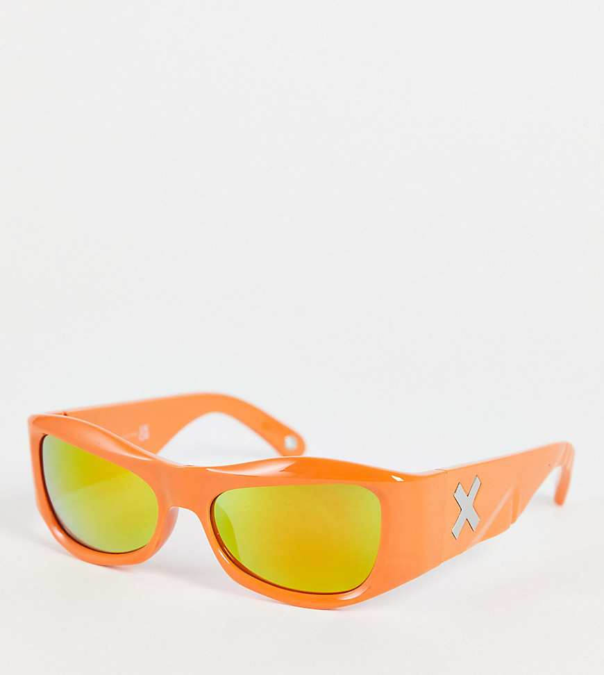 COLLUSION Unisex beveled sunglasses with logo and etch detail in orange