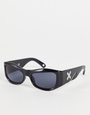 COLLUSION Unisex bevelled sunglasses with logo and etch detail in black - ASOS Price Checker