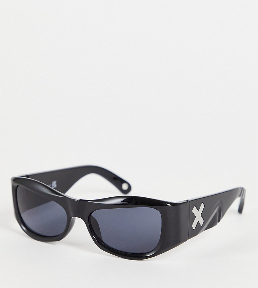COLLUSION Unisex bevelled sunglasses with logo and etch detail in black