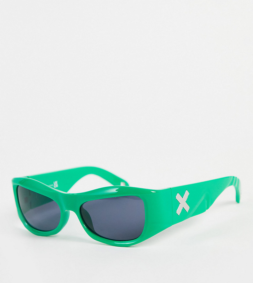 COLLUSION Unisex bevelled sunglasses with logo and etch detail in green